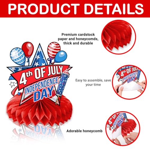 Image of 9PCS 4th of July Honeycomb Centerpieces Themed Birthday Party Decorations Fourth of July Independence Day Centerpiece Table Decoration Party Favors Decor Supplies Gifts for Boys Girls Men Women