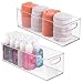mDesign Storage Bins with Built-in Handles for Organizing Hand Soaps, Body Wash, Shampoos, Lotion, Conditioners, Hand Towels, Hair Accessories, Body Spray, Mouthwash - 16" Long, 2 Pack - Clear