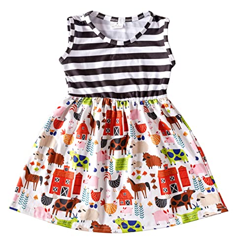 Toddler Girls Farm Cow Egg Animal Printed Dress Sleeveless Ruffle Bottom Summer Dresses 1-7Y