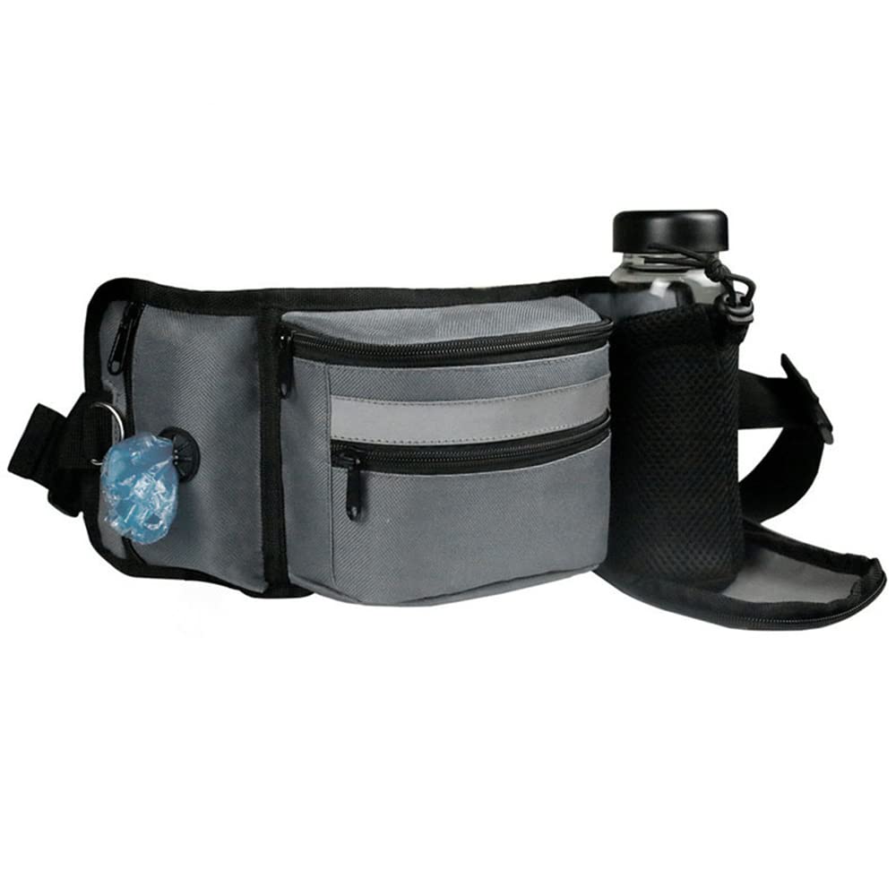 Arabest Dog Treat Training Bag With Built-in Poop Bag Dispenser & Hidden Water Bottle Holder for Puppy Class, Running, Walking (Gray)