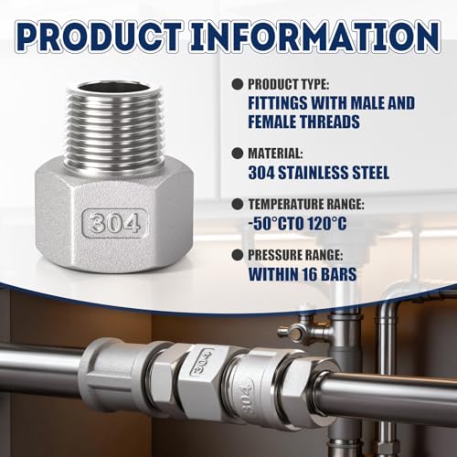 Rosca BSP 1/4 macho a 1/2 hembra de acero inoxidable conector reductor hexagonal 5