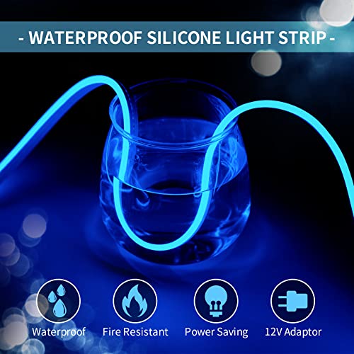 Image of LED Neon Strip Lights Blue 16.4FT, 12V Waterproof Flexible Neon Rope Lights | Bendable Neon LED Light Strip for Bedroom, Gaming Room, Party, Wall Decoration and DIY Projects[ No Power Adapter]