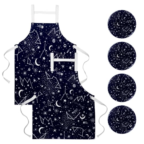 Tablier de serveuse zodiaque imperméable avec 4 broches pour restaurant