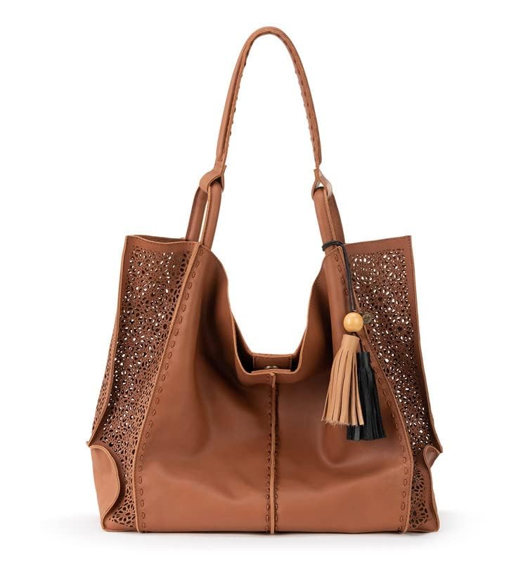 The Sak Los Feliz Large Tote Bag in Leather, Roomy, Unlined Purse with Single Shoulder Strap: Tobacco Moroccan