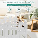 MAMIZO Welpenauslauf 60cm Hoch, Laufstall Hund 7+1 PCS Platten, Plastik Welpenlaufstall, Faltbare Hundegitter, Hundezaun mit Tor, Inkl. Saugnäpfe & Erdanker, Hundekäfig für Zuhause und Outdoor, Grau