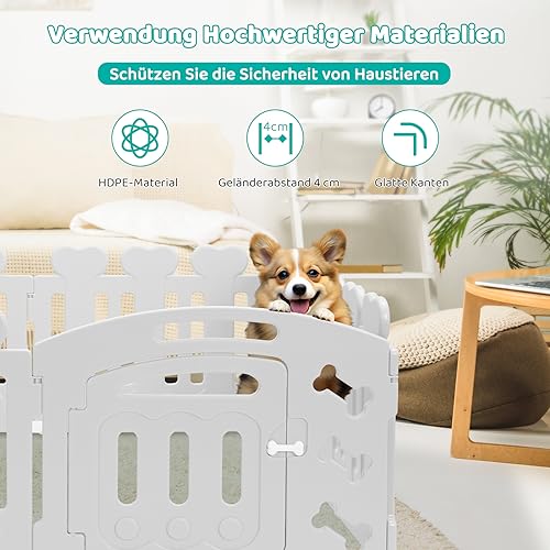 MAMIZO Welpenauslauf 60cm Hoch, Laufstall Hund 7+1 PCS Platten, Plastik Welpenlaufstall, Faltbare Hundegitter, Hundezaun mit Tor, Inkl. Saugnäpfe & Erdanker, Hundekäfig für Zuhause und Outdoor, Grau