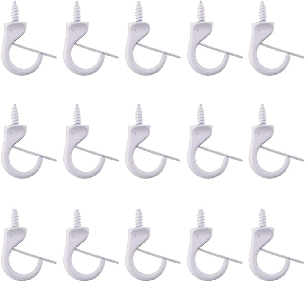 BAMI-LEE House Safety Windproof Hooks, 15 Pieces Metal Cup Hooks Ceiling Hooks Suspended Ceiling Screw Hooks Hanging Plants Indoor Outdoor Use Decorations (White, Large)