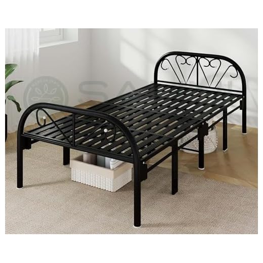 Sahni Portable furniture Single Folding Bed in Iron/Metal - Black Color Stripes, (188 cm x 91cm, Official Manufacturer)