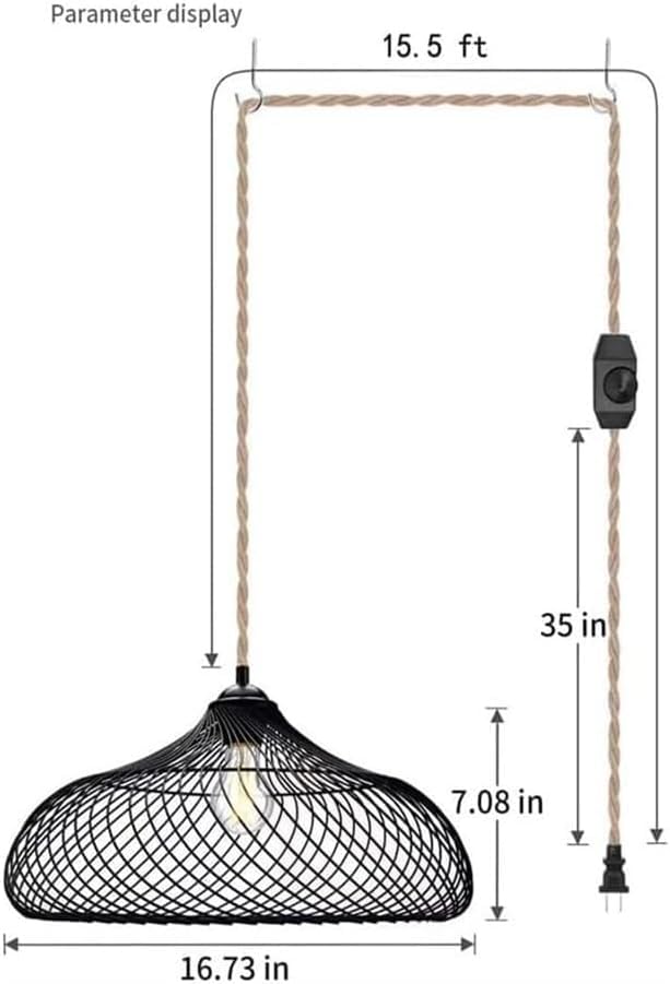 Lustre d'intérieur sans câblage en fer noir E27 style rétro industriel - 6