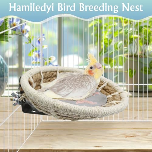 Image of Hamiledyi Bird Breeding Nest, Handmade Hemp Rope Bird Cage House, Bed with Natural Coconut Fiber Parakeet Nest Hatch House for Cockatiel Canary Lovebird Finch and Other Small Birds