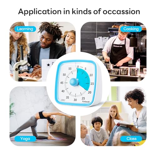 Image of Yunbaoit Visual Timer with Night Light, 60-Minute Countdown Timer for Kids and Adults, Silent Classroom Timer, Time Management Tool for Home, School, or Work (Light Blue)
