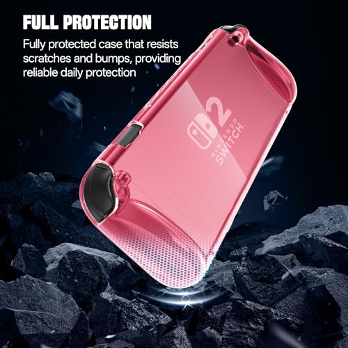 Funda protectora transparente para Nintendo Switch OLED rígida anti caídas rosa 2