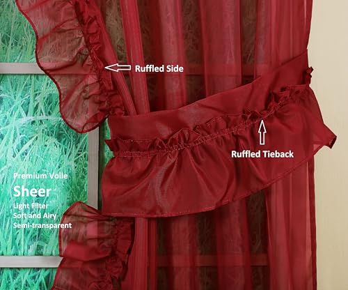 Image of Today's Curtain, Emelia Priscilla Sheer Pair 60 inch W x 63 inch L, Burgundy, 5-Piece-Set