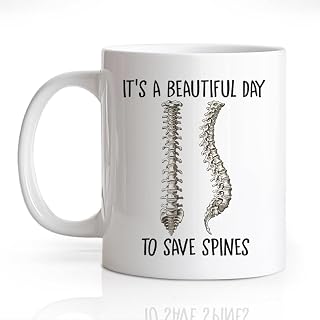 Gkodw It's a Beautiful Day to Save Spines Funny 11oz Double-Sided Ceramic Mug, Vertebrae Spine Coffee Mug for Neurosurgeon, Chiropractor Appreciation Gifts, Spine Surgery Gifts for Medical Student