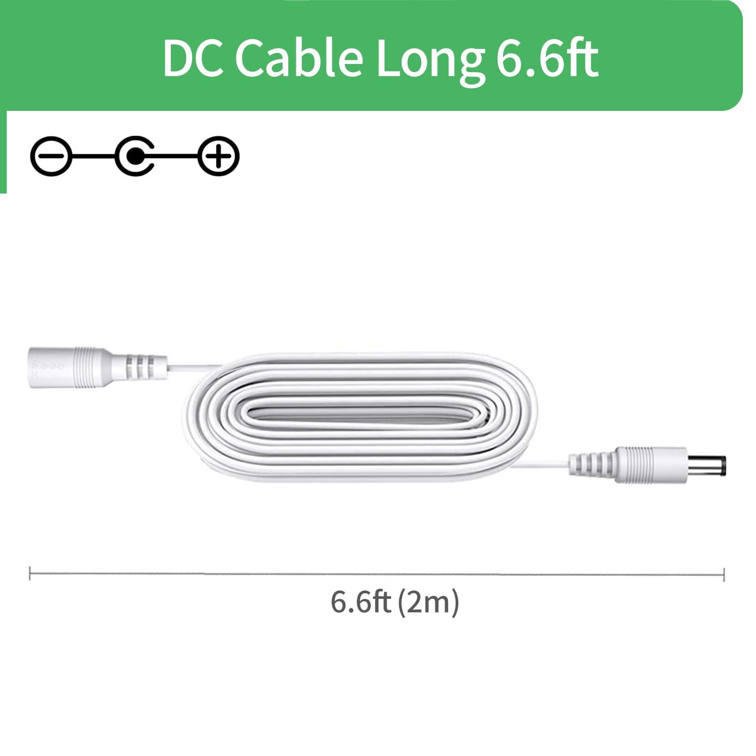 Security-01 6.6FT 2M DC Power Extension Cable 5.5mm x 2.1mm,for CCTV Camera IP WiFi Camera,DVR,LED Strip,DC Power Supply Adapter Extender Cable,White