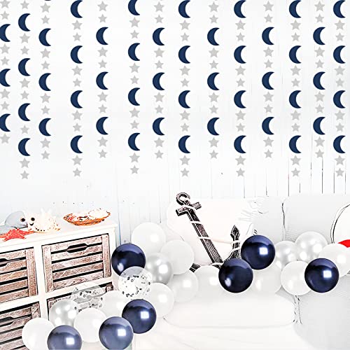 Image of Navy-Blue Silver Moon-Star Party-Decorations Garland - 52Ft Twinkle Little Star Hanging Decoration Streamers Banner, Eid Ramadan Mubarak Decoration Birthday Wedding Baby Shower Party Decor Panduola