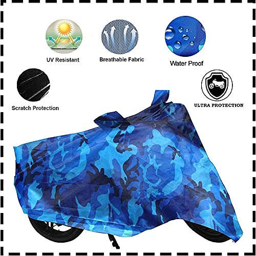 Image of Auto Pearl Ocean Blue Water Proof Bike Body Cover with Mirror Pockets, Buckle Belt, Carry Bag Compatible with Aviator