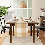 LANE LINEN Buffalo Check Table Runner - Beige and White Plaid Table Runner 13 x 120 Inch Ideal for Dresser and Coffee Tables - Spring, Mothers Day, Father's Day