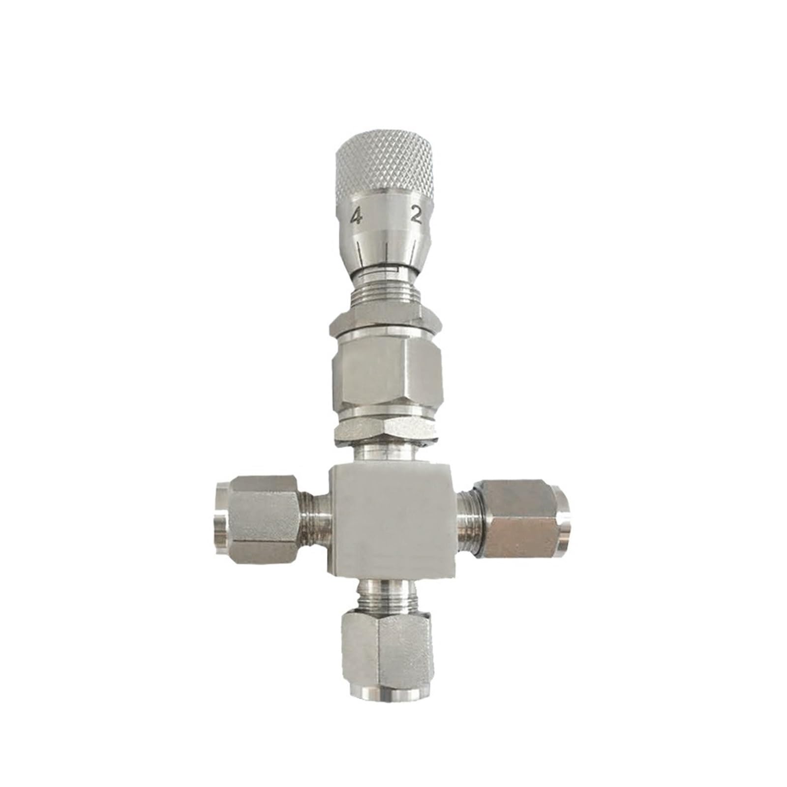 Válvula microaguja de inoxidable 304 para gas y aceite con unión mamparo en T de 9.52mm