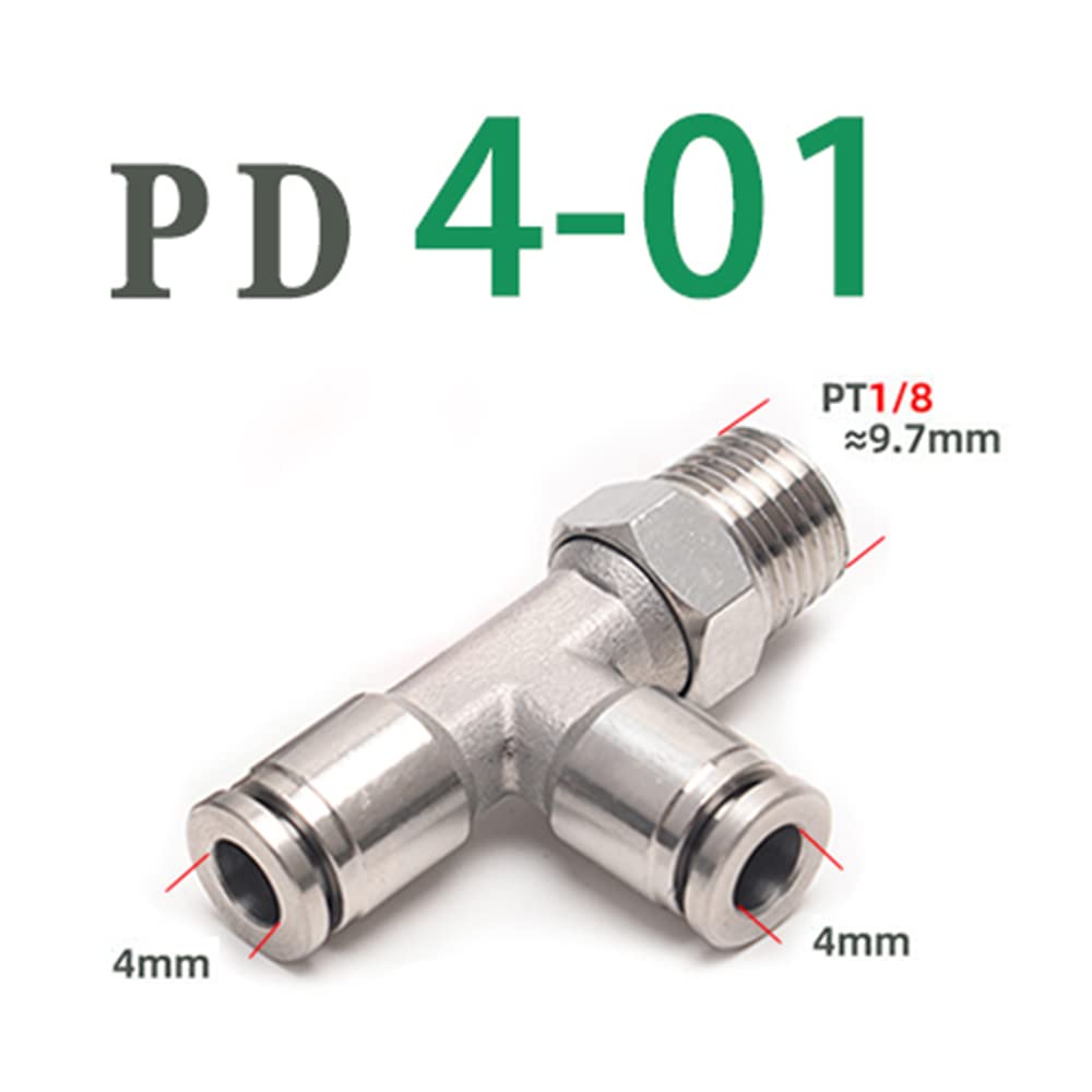 ezqnirk 1PCS 304 Stainless Steel Pneumatic Quick Connector BSP Trachea Connector air Connector Side External Thread,PD4-01