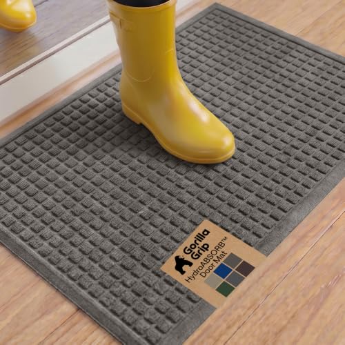 Image of GORILLA GRIP Ultra Absorbent Front Door Mat Outside Entrance, 35x23, Traps Dirt and Moisture, HydroABSORB Indoor Outdoor Doormat Holds 5.7 Cups Water, Stain and Fade Resistant Welcome Mat, Charcoal