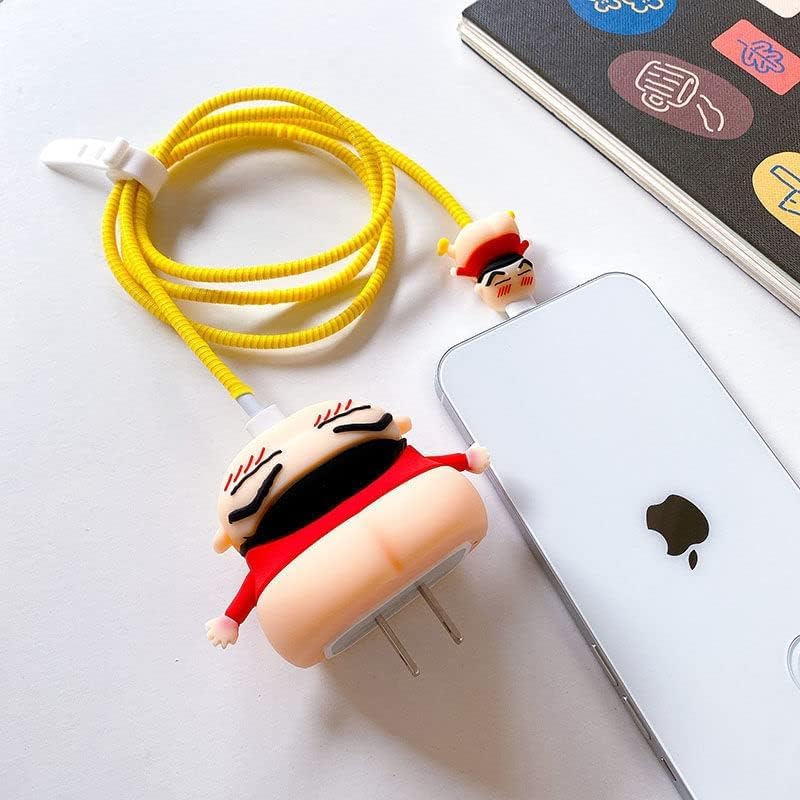 Image of INEFABLE Charger Case Cover Protector with 3D Cute Pattern for iPhone Charger only 18W & 20W, Data Charging Cable Wire Saver Protective Cable Cover Full Protection - Set of 1 (Nude Sinchen)