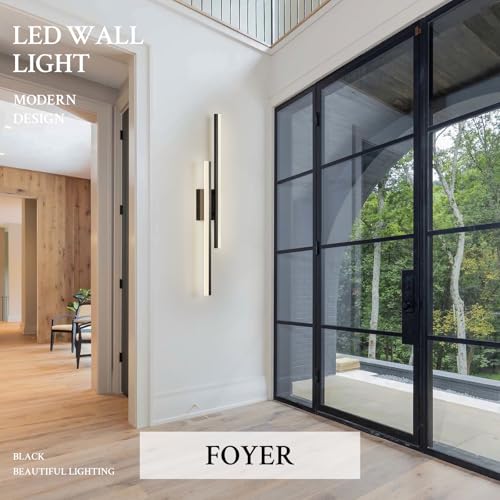 Image of LED Wall Sconce Black Modern Remote Wall Light Fixtures for Living Room, Dimmable LED Vanity Light Indoor Remote Wall Sconce for Bedside Bedroom Bathroom Dining Room, L31.5inch 1 Pack