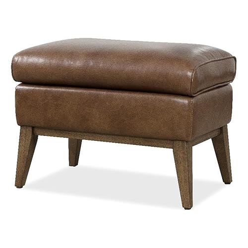 Camille Ottoman with Wood Legs in Brown Leather Furniture