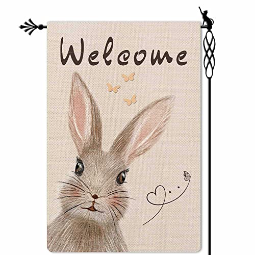 Evrio Welcome Cute Rabbit Garden Flag Spring Butterfly Garden Flag Vertical Double Sided Rustic Farmland Burlap Yard Lawn Outdoor Decor 12.5X18" #TOP6