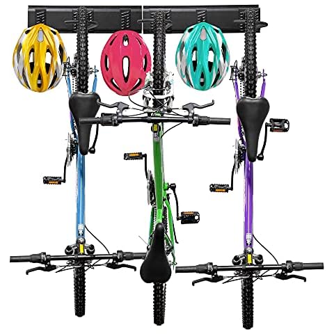 RaxGo Garage Bike Rack, Wall mounted Bicycle Storage Hanger, 3 Adjustable Bike and 3 Halmet Hooks Universal for Indoor & Home Use Cover