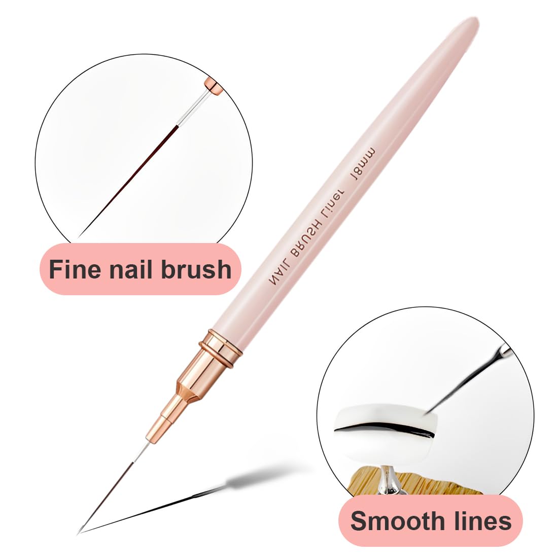 WeddHuis Pennelli per nail art, 5 pennelli per nail art, set di pennelli per disegnare e punteggiare le unghie, per linee lunghe, dettagli sottili, dimensioni 6/9/12/15/18 mm,rosa