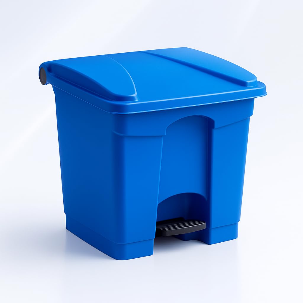 Blue 8-Gallon Compact Step-On Trash Can with Foot Pedal and Hinged Lid Durable Rectangular Waste Bin for Kitchen