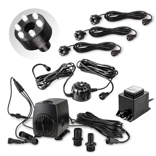 CLGarden Springbrunnen Pumpe SP3-L mit 3x Beleuchtungen und Lichtsensor 1300 Liter Wasserspiel Dämmerungssensor Pumpe mit LED