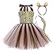 OBEEII Costume da Animale per Neonato Ragazze Vestito da Principessa Tutu Leopardo/Giraffa/Zebra/Tigre/Mucche Abito con Fascia Coda Cosplay Carnevale Halloween Leopardo Marrone 5-6 Anni