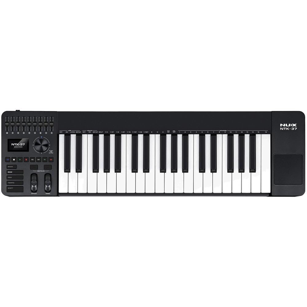 NU-X Teclado de control MIDI NTK-37 de 37 teclas, 3 octavas, controlador MIDI multifuncional compatible con escritorio | Cubase LE incluido, teclas semipesadas, ruedas de paso y modulación