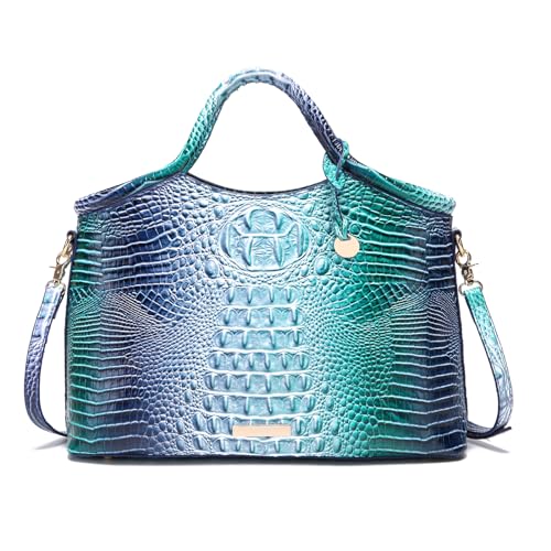 Makcr Joacbv Crocodile Pattern Gradient Top Handle Satchel Large Capacity Tote Bag Casual Versatile Commuter Bag Leather