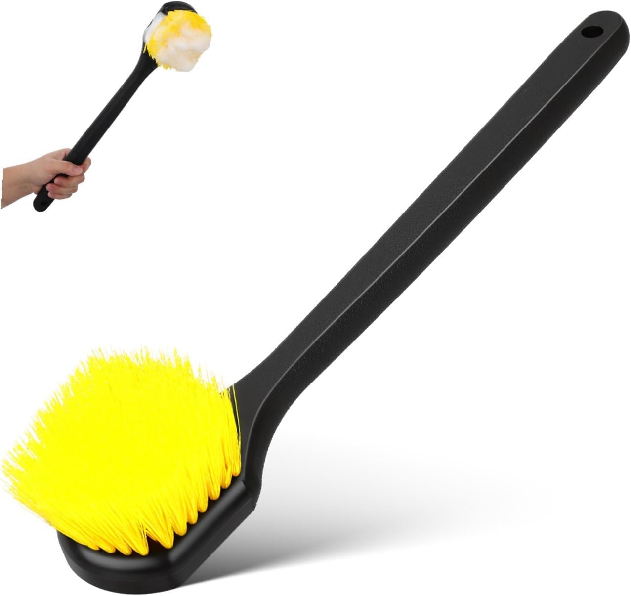 MAGICLULU Car Tire and Rim Cleaning Brush Long Handle Hard Nylon Bristles Tire Shine Brush for Car Detailing and Wheel Care with Yellow Handle