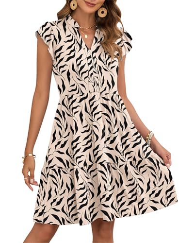 AUSELILY Women's Summer Ruffled Sleeve Dresses V Neck Empire Waist Mini Sundress with Pockets 2025 New2