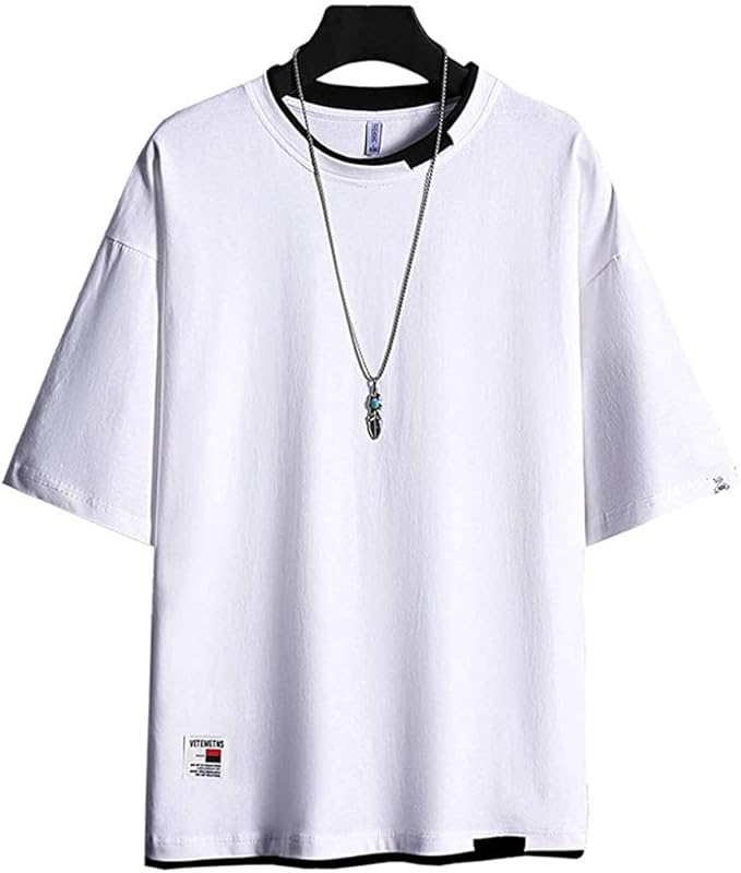 Amazon 夏服 メンズ Tシャツ メンズ 半袖 おしゃれ 夏 メンズ Tシャツ 無地 おもしろtシャツ 白tシャツ メンズ White L Tシャツ カットソー 通販