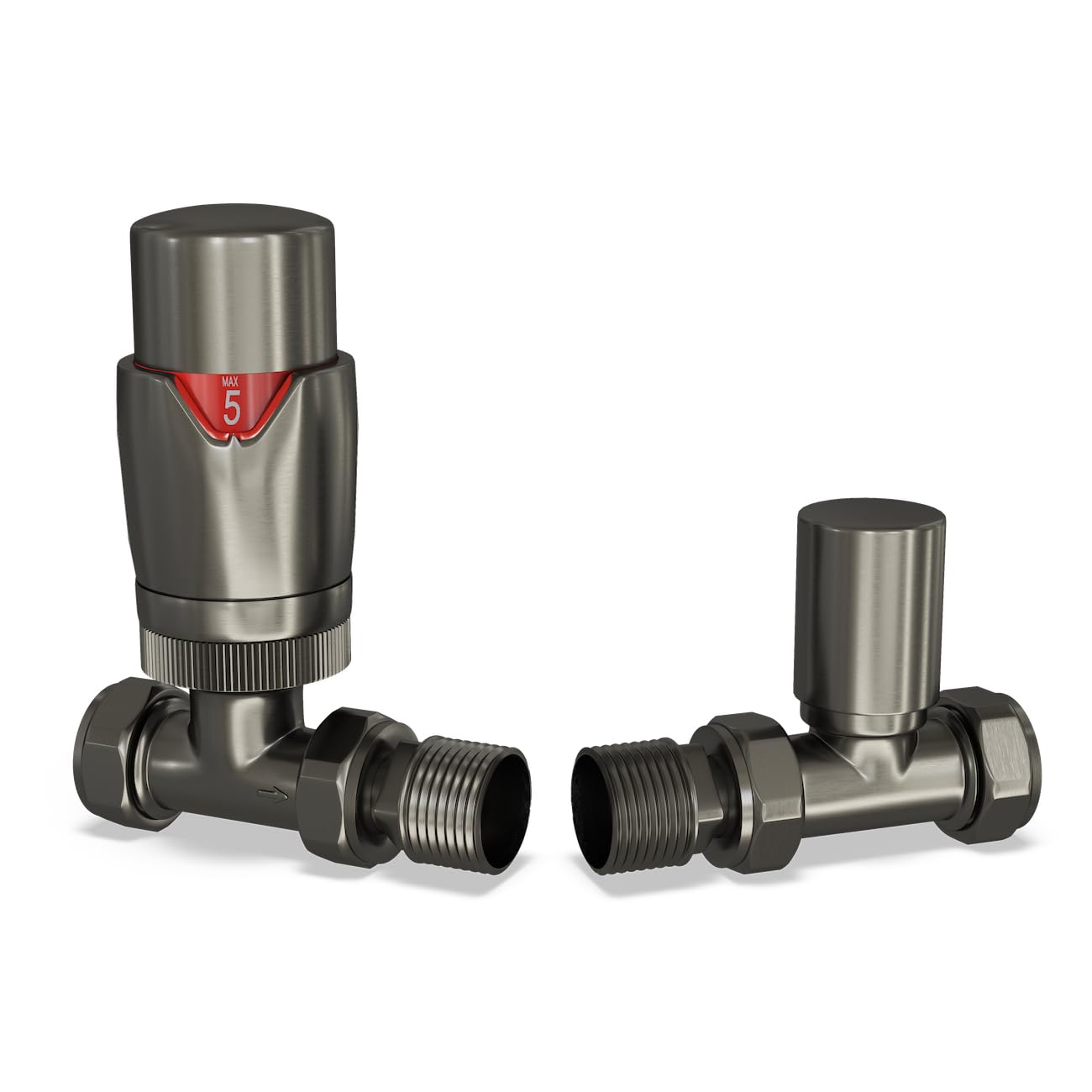 Uk Radiators 1/2Bsp 15mm Straight Pewter Modern Thermostatic Radiator Valve & Lockshield Stirling Bold from B&Q