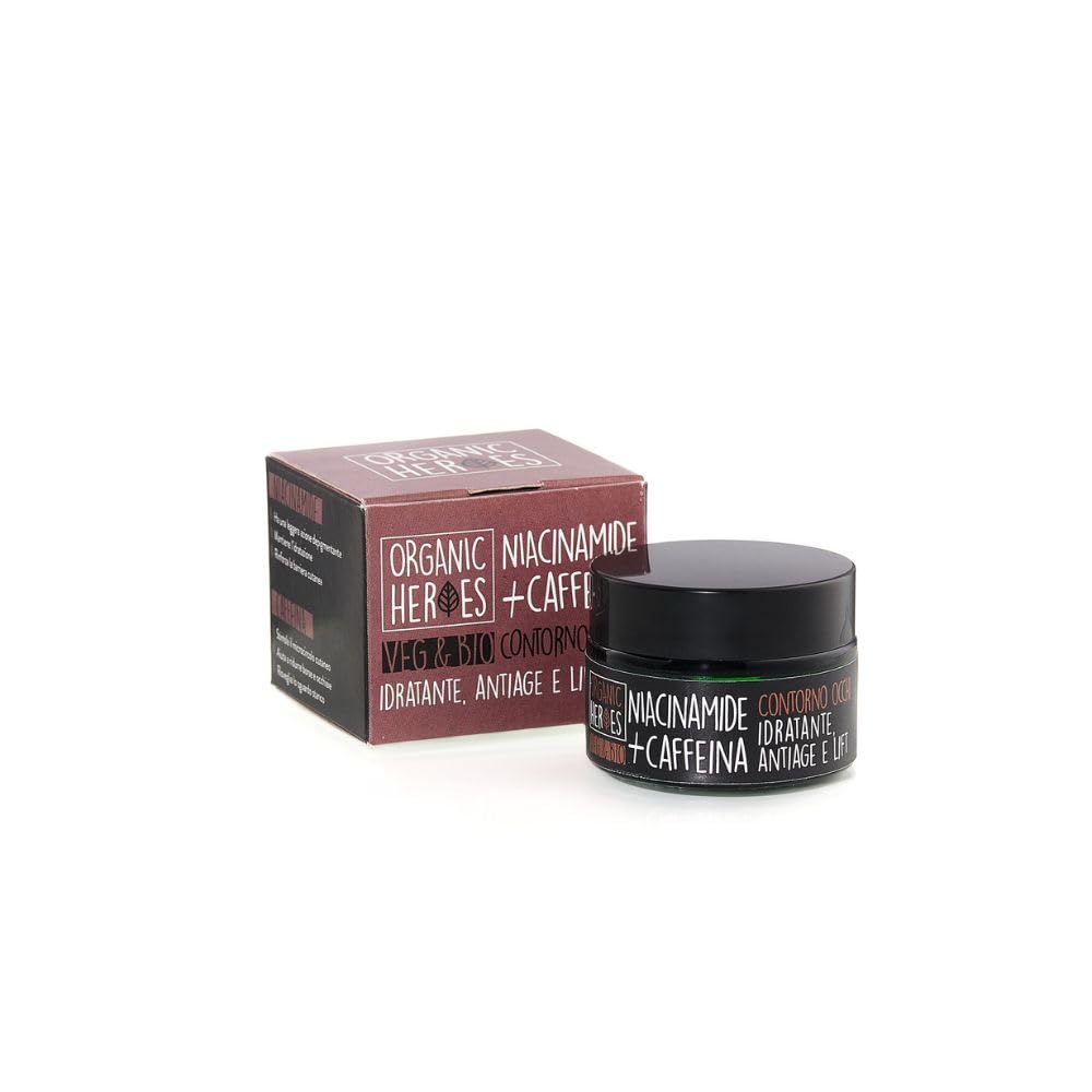 Organic Heroes | Contorno occhi antirughe Caffeina e Niacinamide Bio, Azione su borse e occhiaie, Contiene Caffeina naturale, Allevia borse e stanchezza, Contiene gelsomino, Azione antiage, 30ml