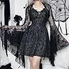 Goth Bell Sleeve Shrug Gothic Lace Mesh Bolero Sheer Shrug Black Flare Sleeve Crop Top for Women Dresses Rave Fairy Core Witch Tie Front #1