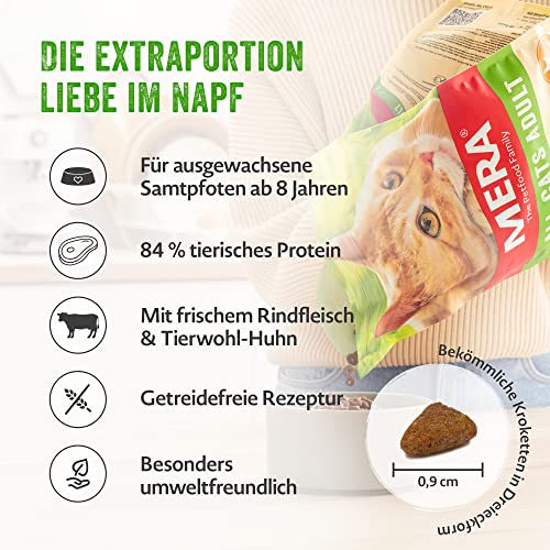 mera Cats Senior Rind, Trockenfutter für Sensible Katzen, getreidefrei & nachhaltig, Katzentrockenfutter mit hohem Fleischanteil, 2 kg