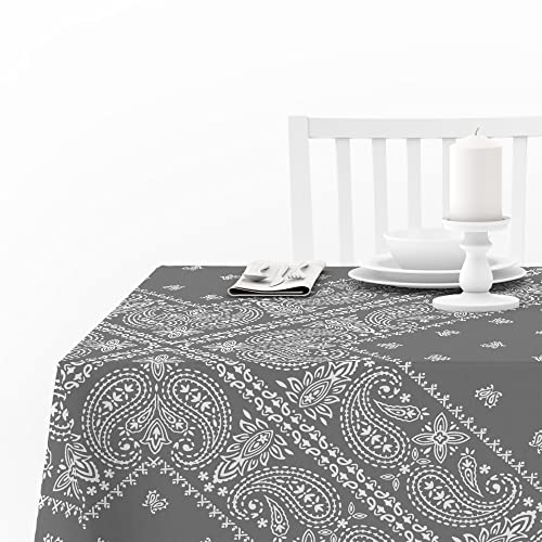 Doge Milano Nappe avec impression numérique, 100% Made in Italy Nappe antidérapante pour salle à manger, lavable et antitache, modèle Bandana - Grigio, cm 240x140 Cover