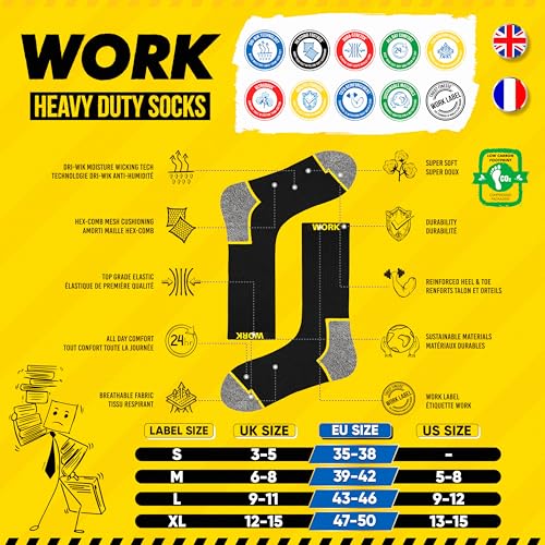 10 Pairs Men’s WORK Socks Black Crew Length