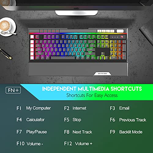 Image of MARVO KG965G RGB Mechanical Gaming Keyboard, 119 Keys Including 10 Macro Keys, Media Control, with Wrist Rest, Blue Switch