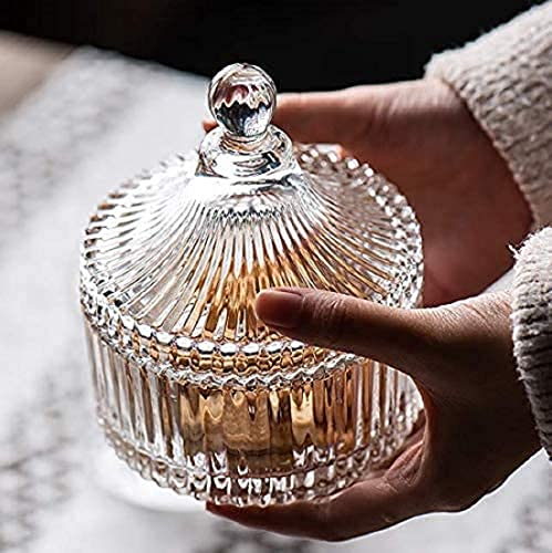 Image of BRUSHFINCH Candy Dry Fruit Bowl for Dessert Style Crystal Glass Sugar Candy Mukhwas Jar with Lid, Modern Designer Multi-Purpose Bowl, Round Kitchen Storage Pickle Containers,(1) Clear.