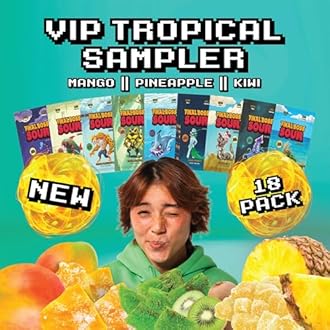 Final Boss Super Sour Candy, Tropical Sampler, 18 Pack, All Sour Levels, Fruit Chews with Real Dried Fruit, No Artificial Colors or Flavors, Low Calorie Snack for Kids, Teens & Adults