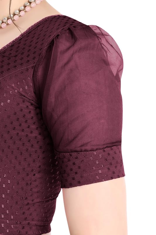 Image of FINESTFIT Stay On Trend Fashion 100% Cotton Readymade Blouses for Women,Round Neckline with Organza Balloon Sleeves.