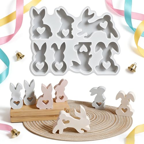 Moule Silicone Paques Platre,Bogoro Lot de 7 Moules en Silicone en Forme de Lapin de Pâques,Moules en Plâtre Lapin de Pâques pour Coulée,Pour le...